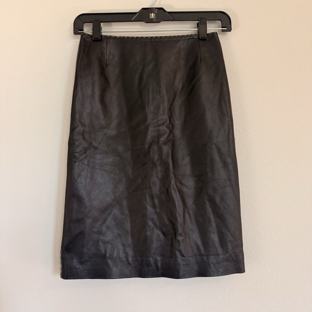 Vintage Neiman Marcus 100% Lambskin Black Pencil Skirt Made In Italy